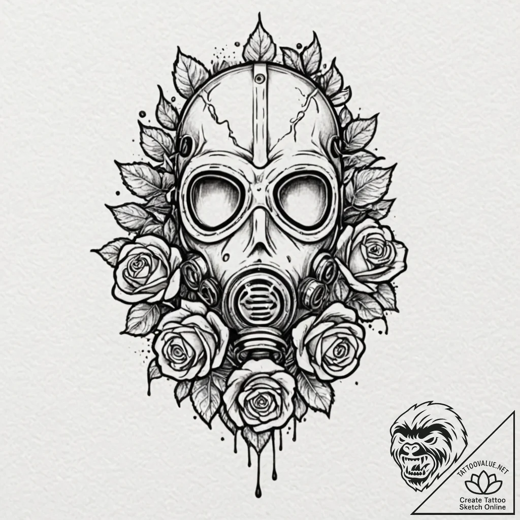 Tattoo sketch a minimalist gas mask silhouett... - tattoo sketch (№1752940127_0, 19.07.2025 15:48) — tattoovalue.net