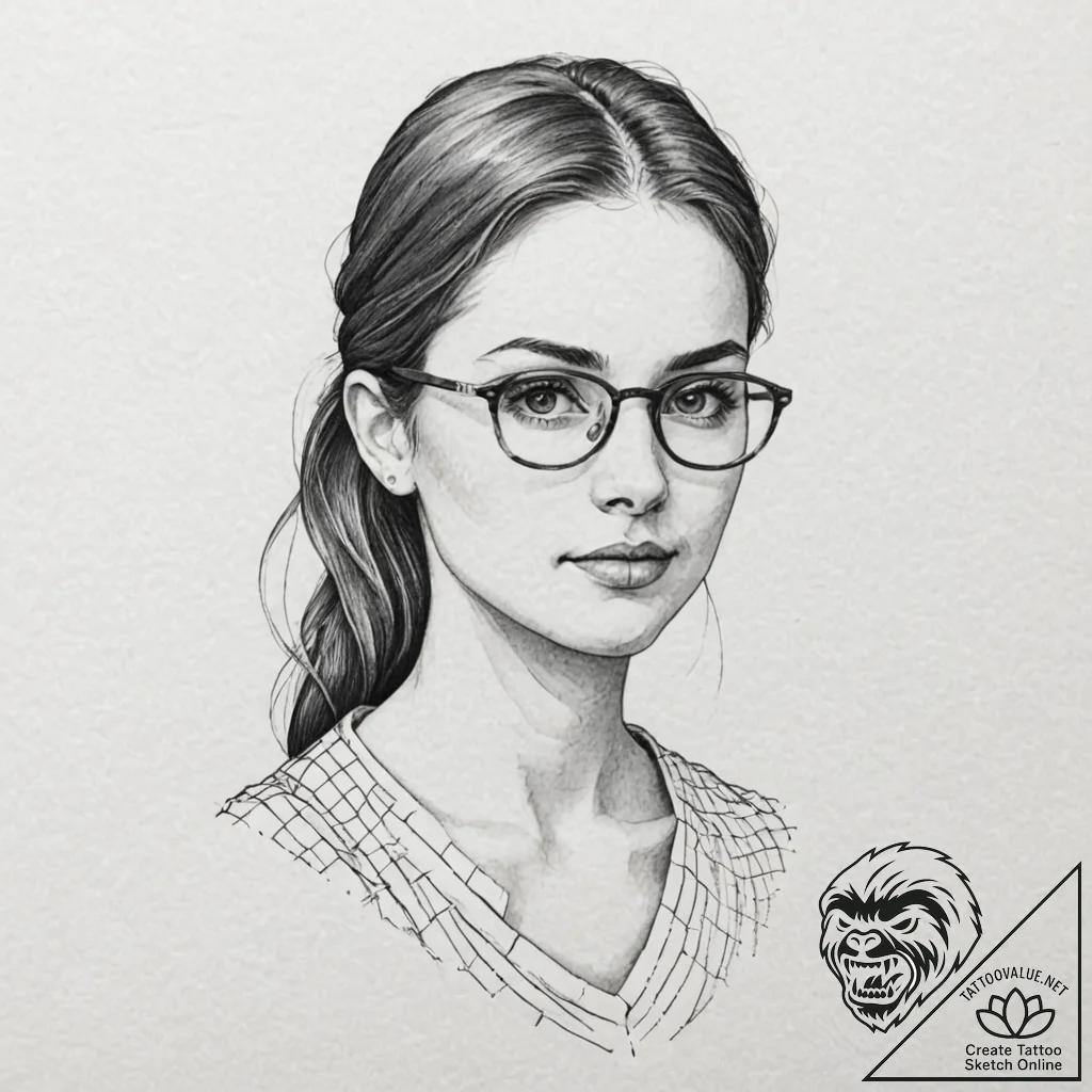 An intense portrait of a female programmer, c... - tattoo sketch (№1752940539_0, 19.07.2025 15:55) — tattoovalue.net