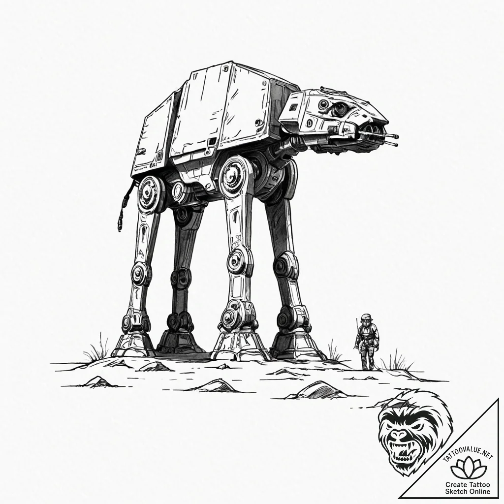 32. a graphic tattoo of an at-at walker, mini... - tattoo sketch (№1752940704_0, 19.07.2025 15:58) — tattoovalue.net