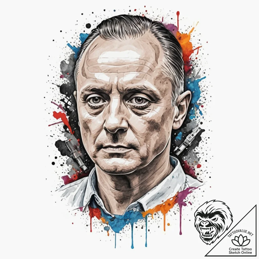 A trash polka portrait of hannibal lecter fro... - tattoo sketch (№1752940869_0, 19.07.2025 16:01) — tattoovalue.net