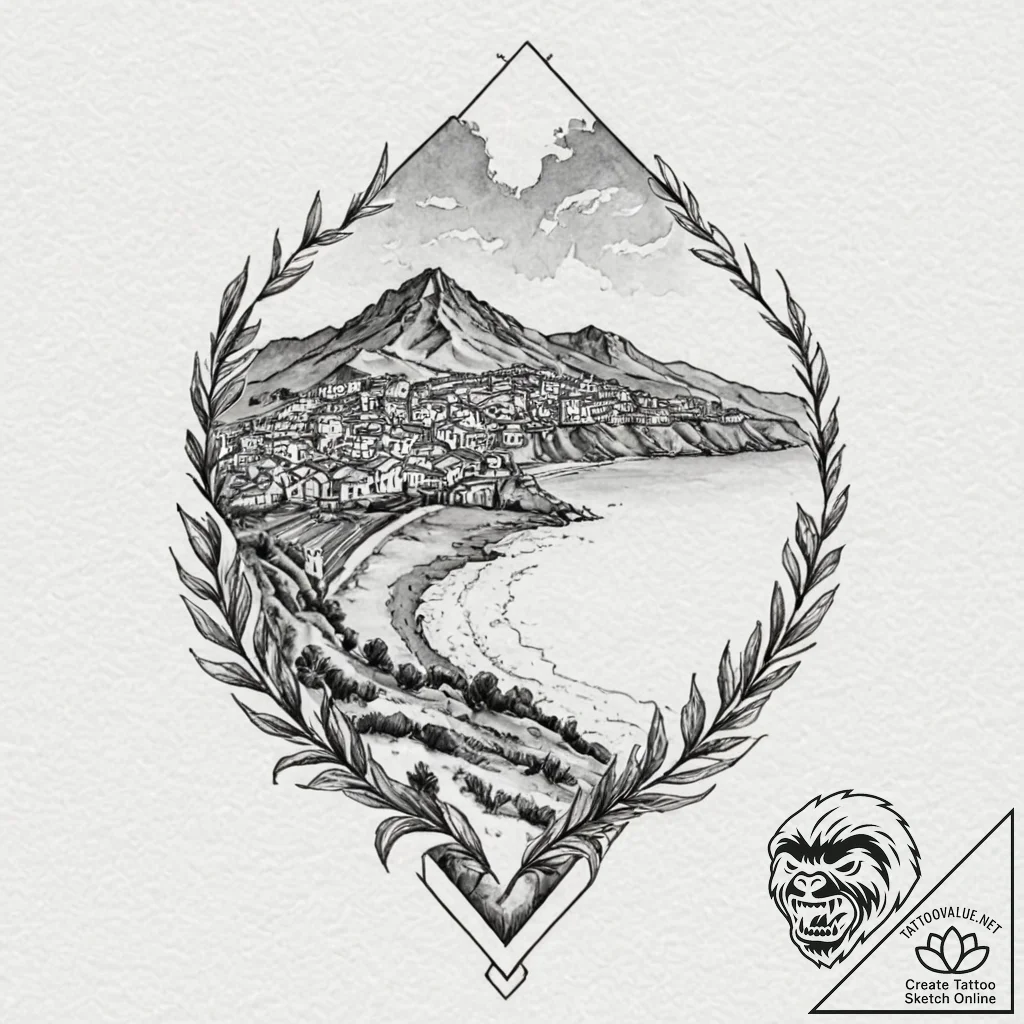 A watercolor sketch of the sicilian landscape... - tattoo sketch (№1752941116_0, 19.07.2025 16:05) — tattoovalue.net