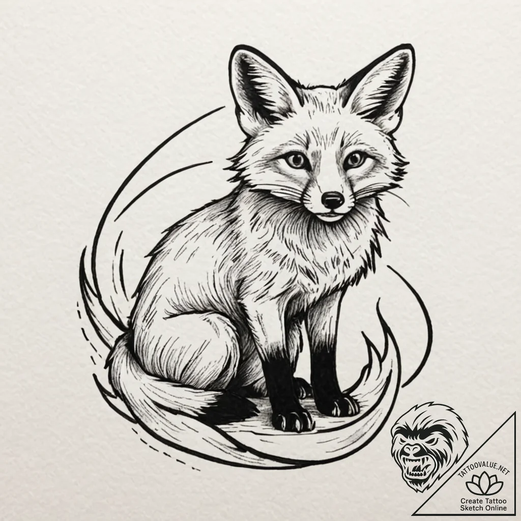 Fox, tattoo drawing outline, blackwork tattoo... - tattoo sketch (№1752941536_0, 19.07.2025 16:12) — tattoovalue.net