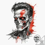121. trash polka portrait of the t-800, half… – tattoo sketch (№1752941873_0, 19.07.2025 16:17) — tattoovalue.net