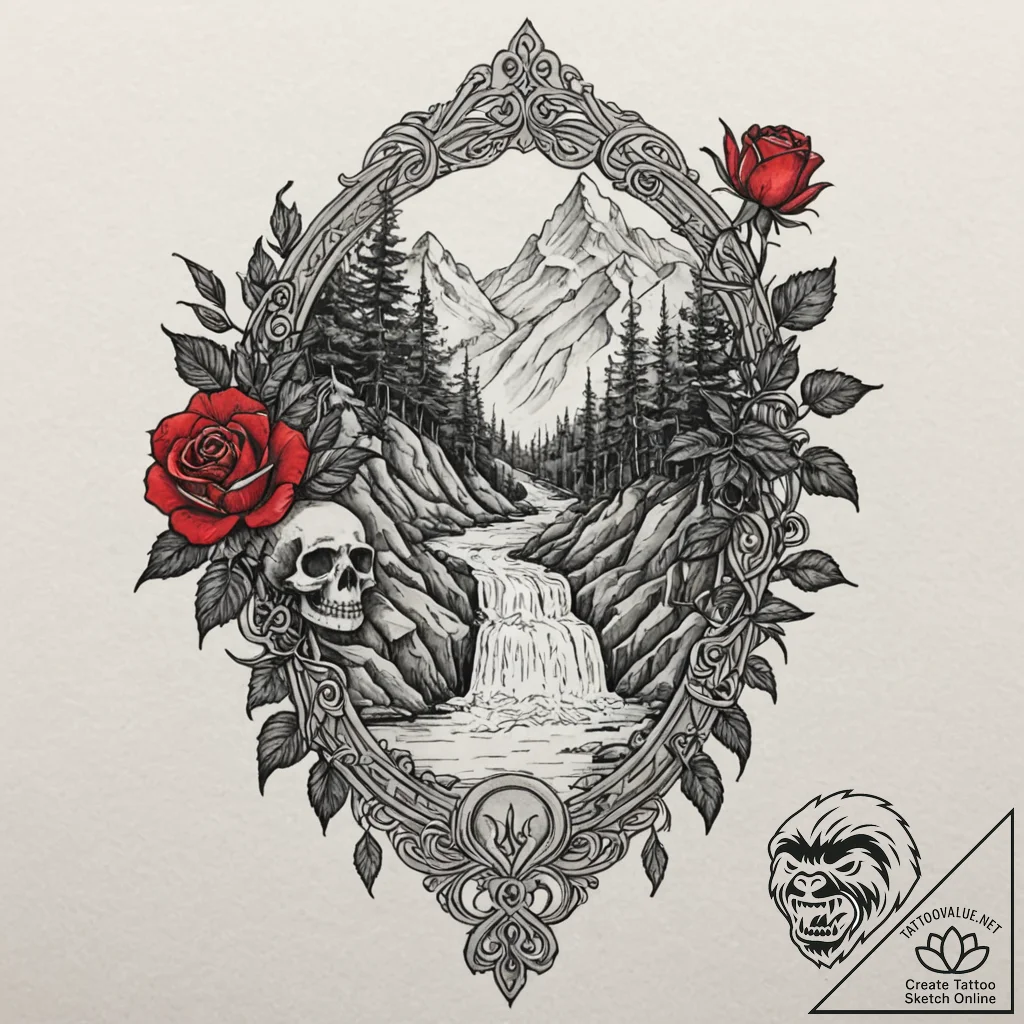 A watercolor sketch of rivendell, beautiful a... - tattoo sketch (№1752942043_0, 19.07.2025 16:20) — tattoovalue.net