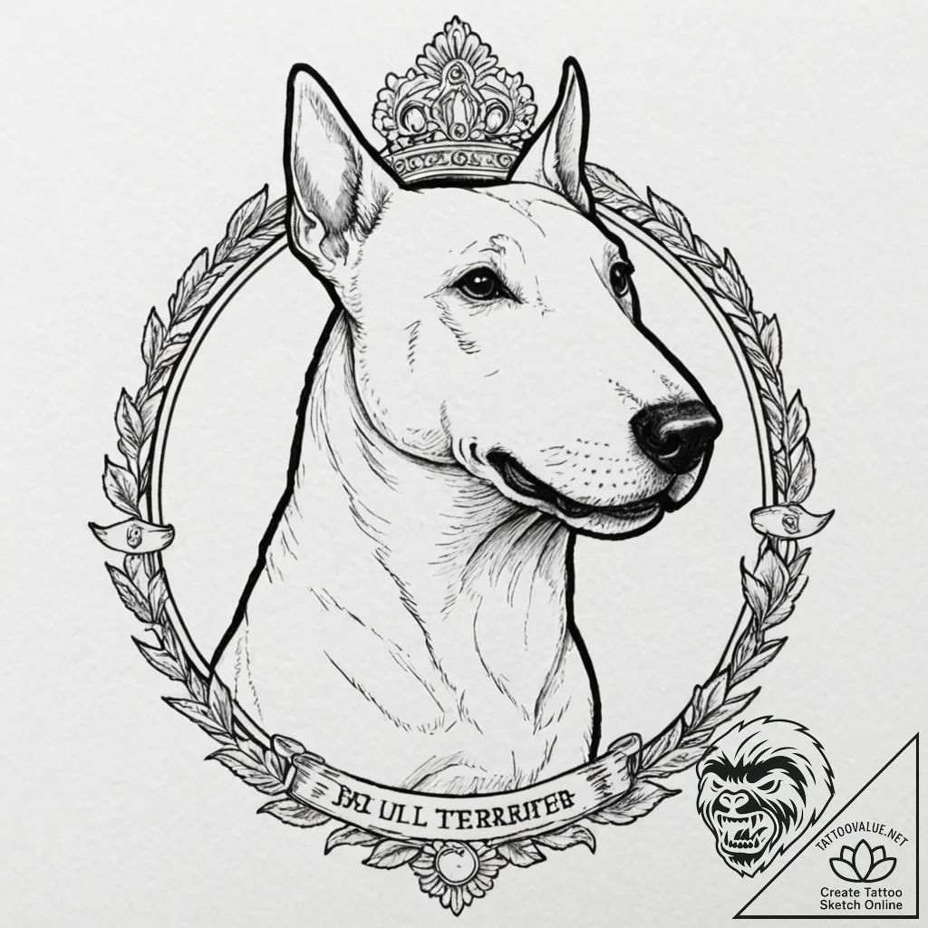 Bull terrier, tattoo flash sheet design, on a... - tattoo sketch (№1752942974_0, 19.07.2025 16:36) — tattoovalue.net