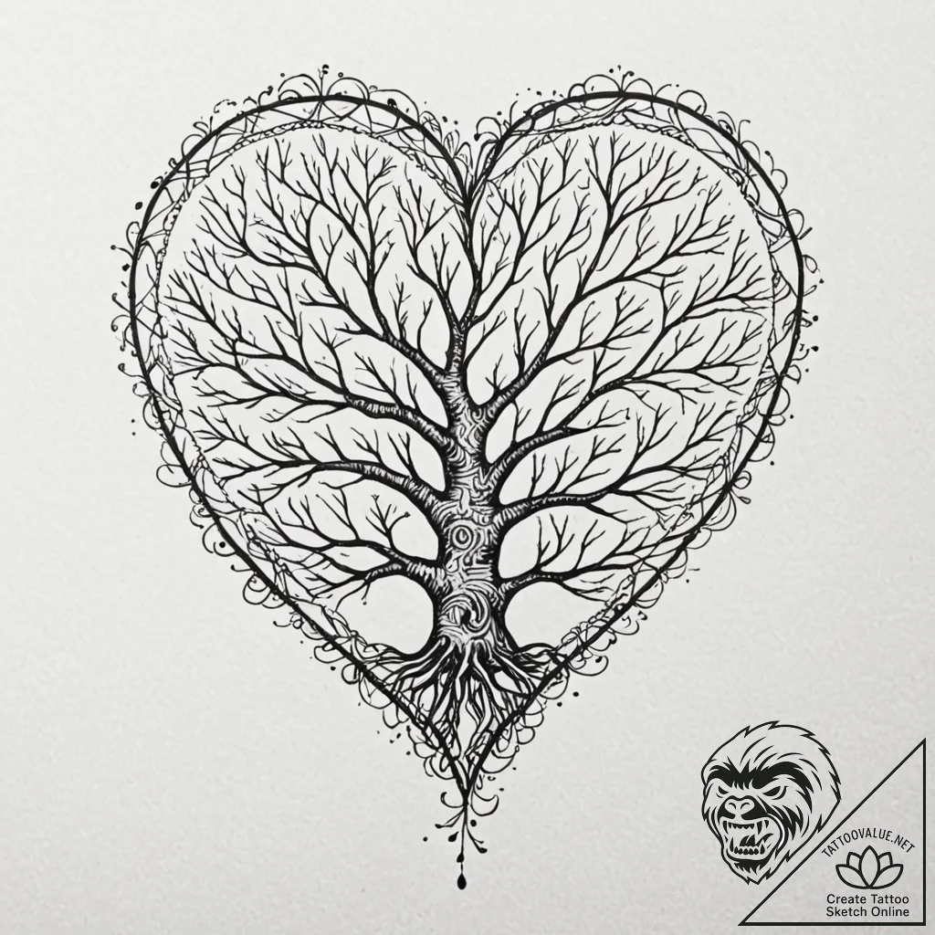 Tattoo sketch a stylized tree of life with ro... - tattoo sketch (№1752943401_0, 19.07.2025 16:43) — tattoovalue.net