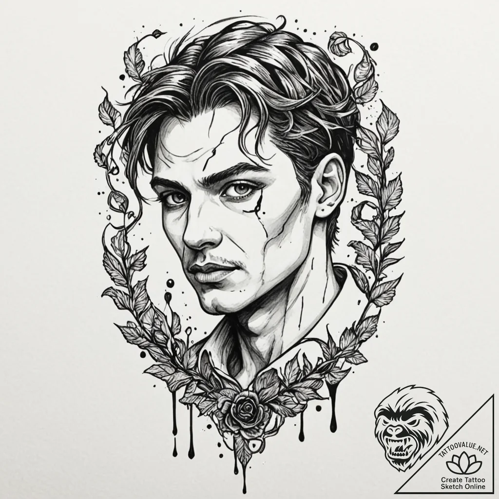 A trash polka portrait of vecna, with his gro... - tattoo sketch (№1752943484_0, 19.07.2025 16:44) — tattoovalue.net
