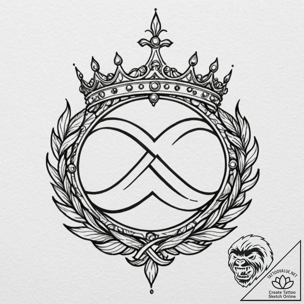 Tattoo design a crown intertwined with an inf... - tattoo sketch (№1752944161_0, 19.07.2025 16:56) — tattoovalue.net