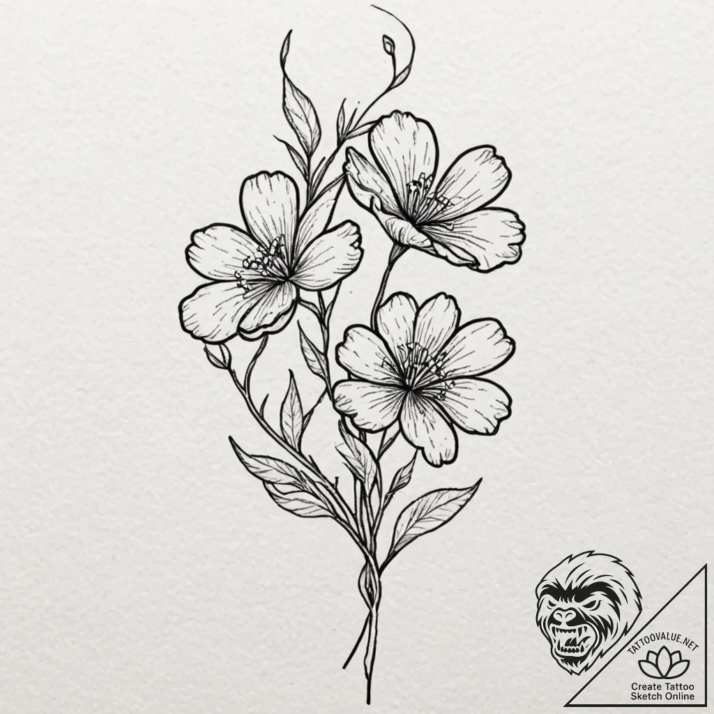 Tattoo sketch two distinct flowers intertwine... - tattoo sketch (№1752944245_0, 19.07.2025 16:57) — tattoovalue.net