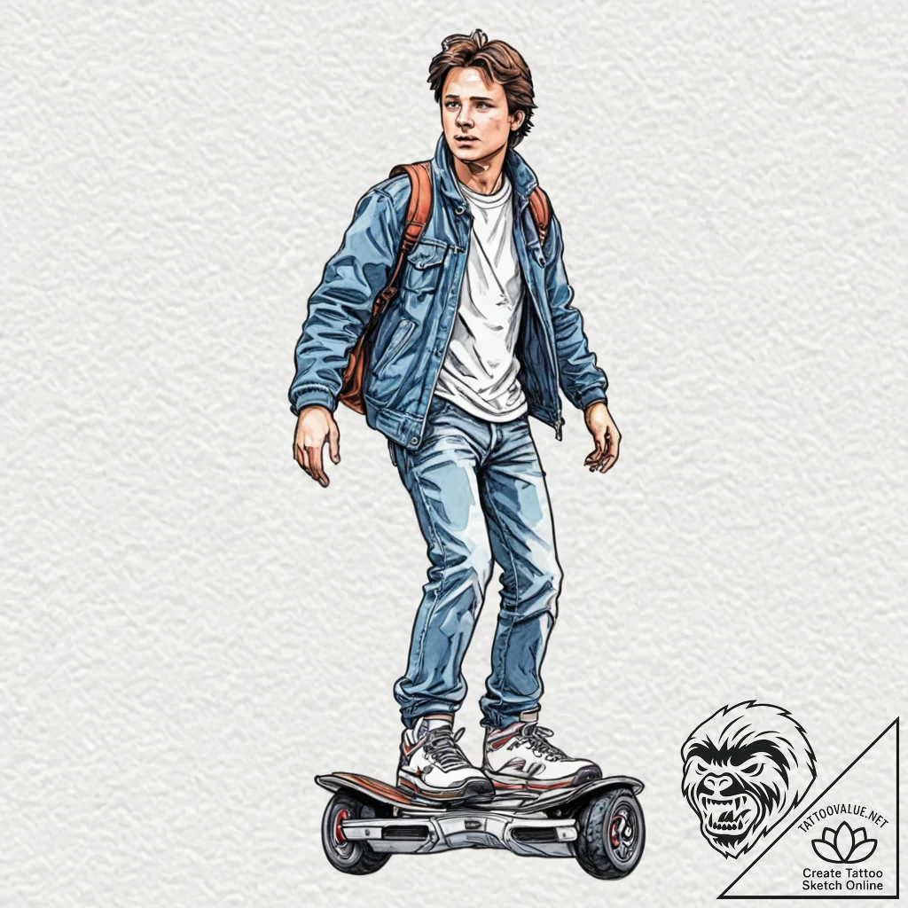 128. a watercolor sketch of marty mcfly on th... - tattoo sketch (№1752947090_0, 19.07.2025 17:44) — tattoovalue.net