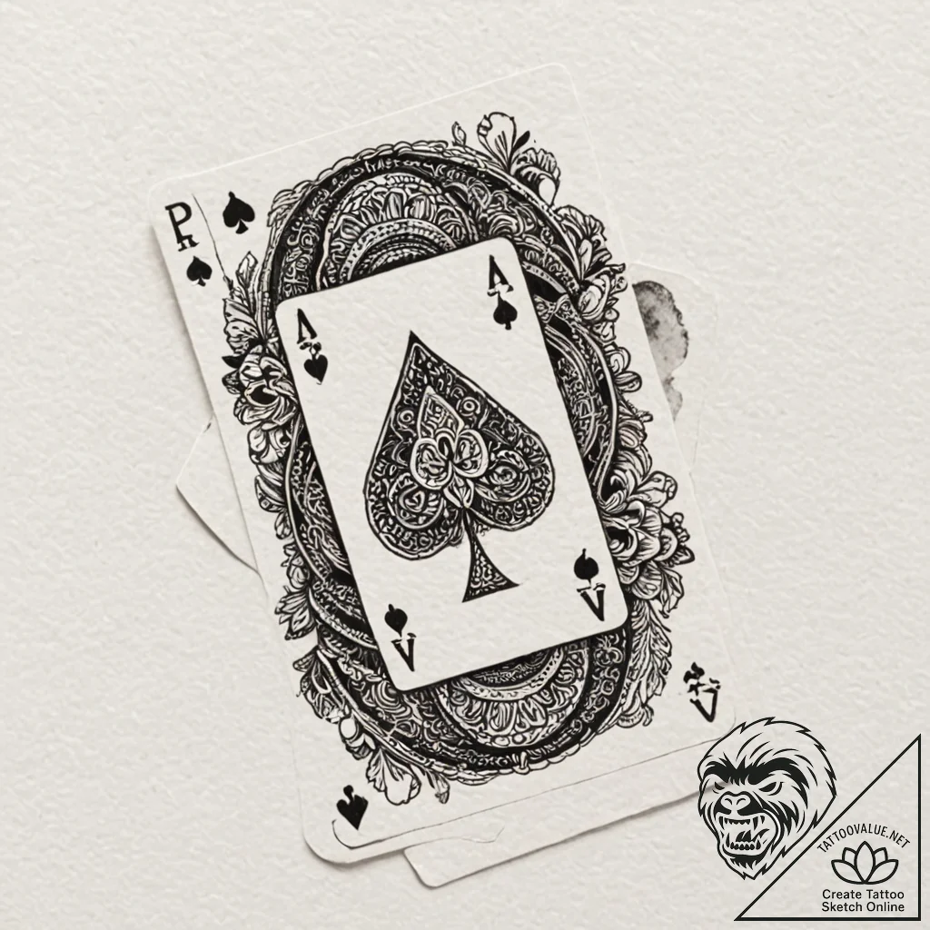 Playing cards, tattoo sketch design, blackwor... - tattoo sketch (№1752947175_0, 19.07.2025 17:46) — tattoovalue.net