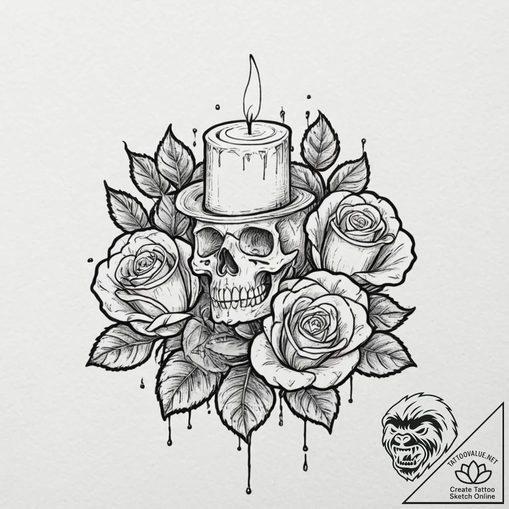 Tattoo sketch a single, elegant candle, flick... - tattoo sketch (№1752948780_0, 19.07.2025 18:13) — tattoovalue.net