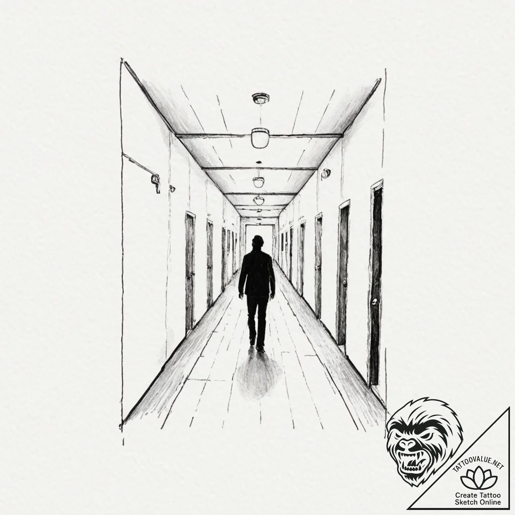 A cinematic shot of a person walking away dow... - tattoo sketch (№1752949203_0, 19.07.2025 18:20) — tattoovalue.net