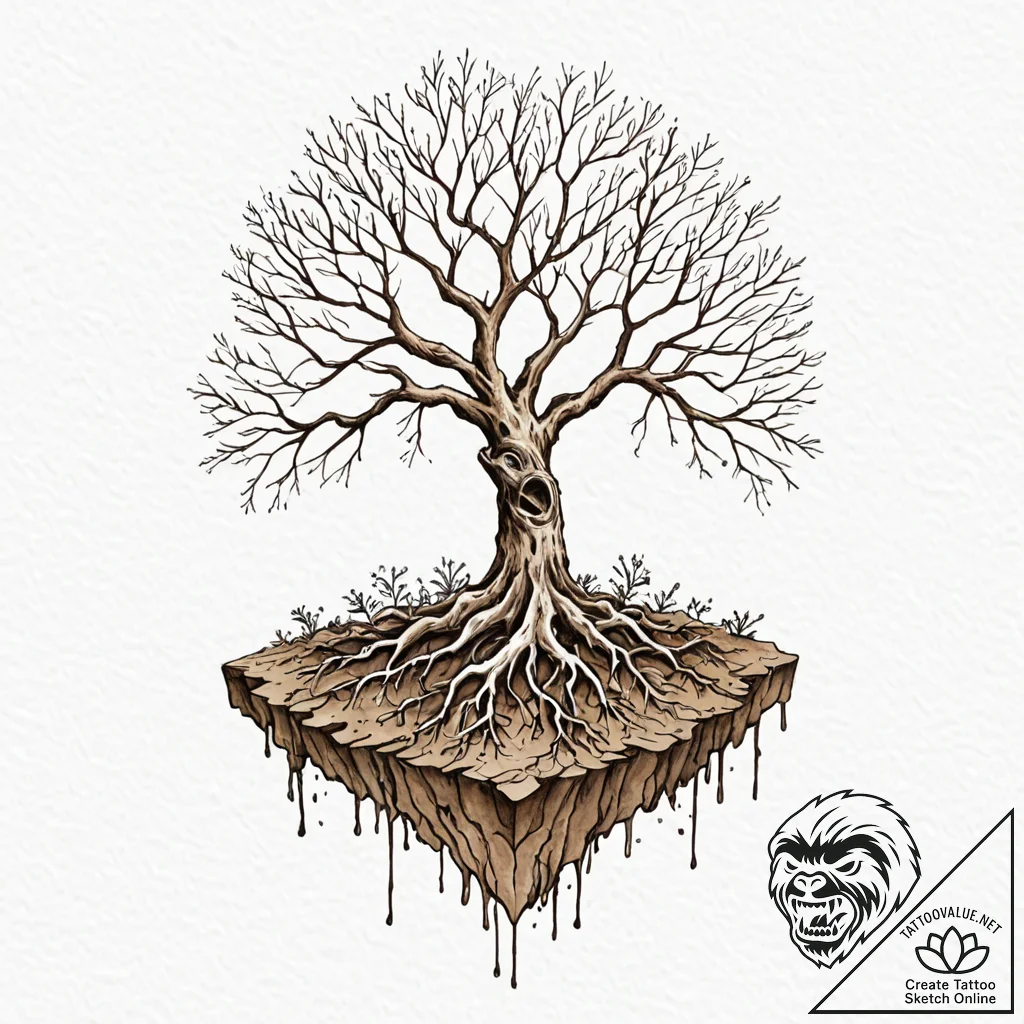 Tattoo sketch a tree with roots growing into... - tattoo sketch (№1752949963_0, 19.07.2025 18:32) — tattoovalue.net