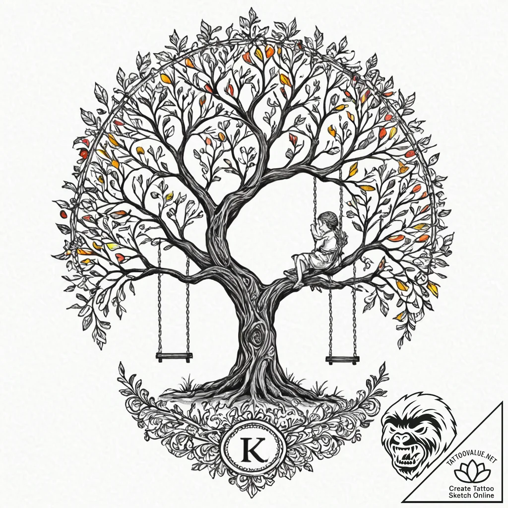 Tattoo sketch a single mighty tree with a swi... - tattoo sketch (№1752950553_0, 19.07.2025 18:42) — tattoovalue.net