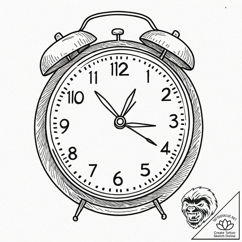 A linework tattoo of the alarm clock from gro... - tattoo sketch (№1752950638_0, 19.07.2025 18:43) — tattoovalue.net