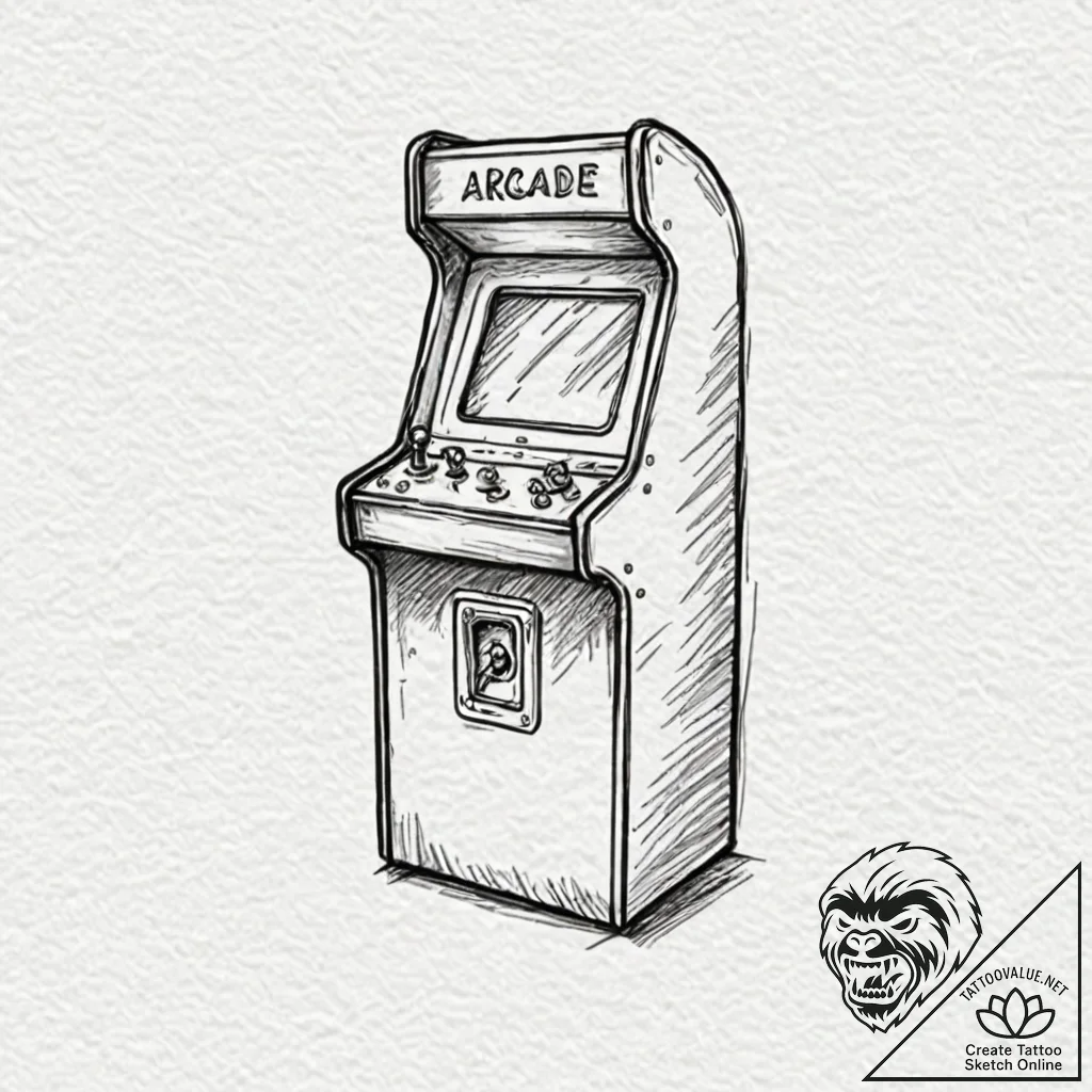 Tattoo sketch a classic arcade coin slot with... - tattoo sketch (№1752951990_0, 19.07.2025 19:06) — tattoovalue.net