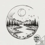 A watercolor sketch of the “moon river” scene… – tattoo sketch (№1752952412_0, 19.07.2025 19:13) — tattoovalue.net