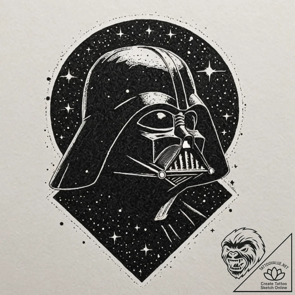 Linework tattoo design of darth vader's silho... - tattoo sketch (№1752952919_0, 19.07.2025 19:21) — tattoovalue.net
