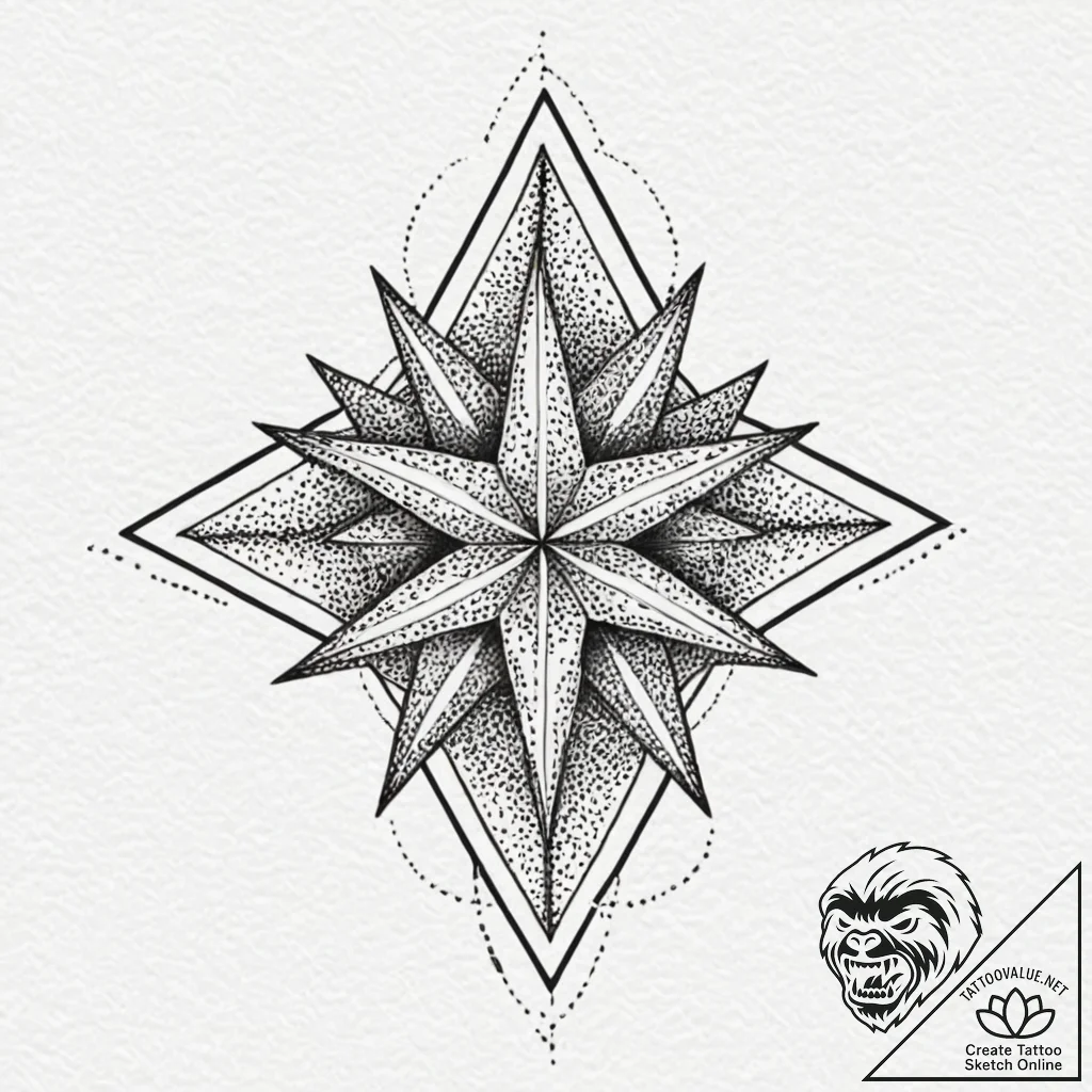 Six-pointed star, concept art for tattoo, dot... - tattoo sketch (№1752953343_0, 19.07.2025 19:29) — tattoovalue.net