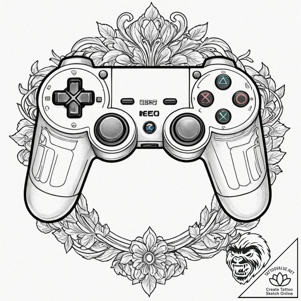 Tattoo design a clean outline of a game contr... - tattoo sketch (№1752953680_0, 19.07.2025 19:34) — tattoovalue.net