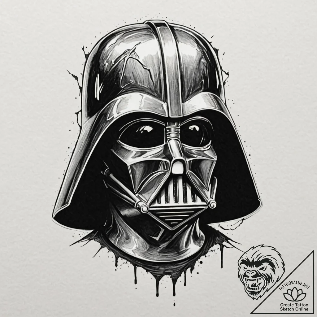 A sketch style portrait of darth vader, half... - tattoo sketch (№1752953763_0, 19.07.2025 19:36) — tattoovalue.net