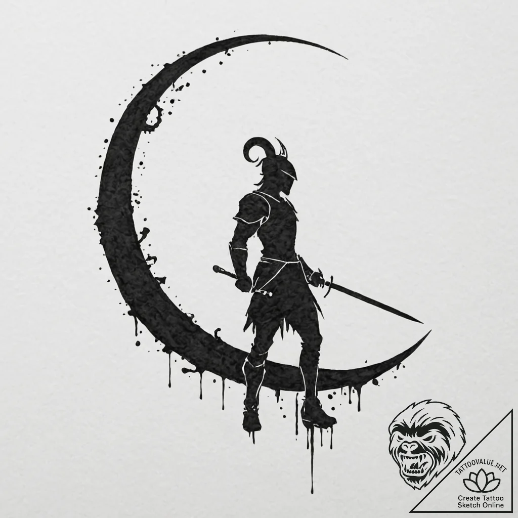 Tattoo design a crescent moon with a warrior'... - tattoo sketch (№1752953933_0, 19.07.2025 19:38) — tattoovalue.net