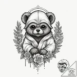 47. neo-traditional tattoo of an ewok, fierce… – tattoo sketch (№1752954271_0, 19.07.2025 19:44) — tattoovalue.net