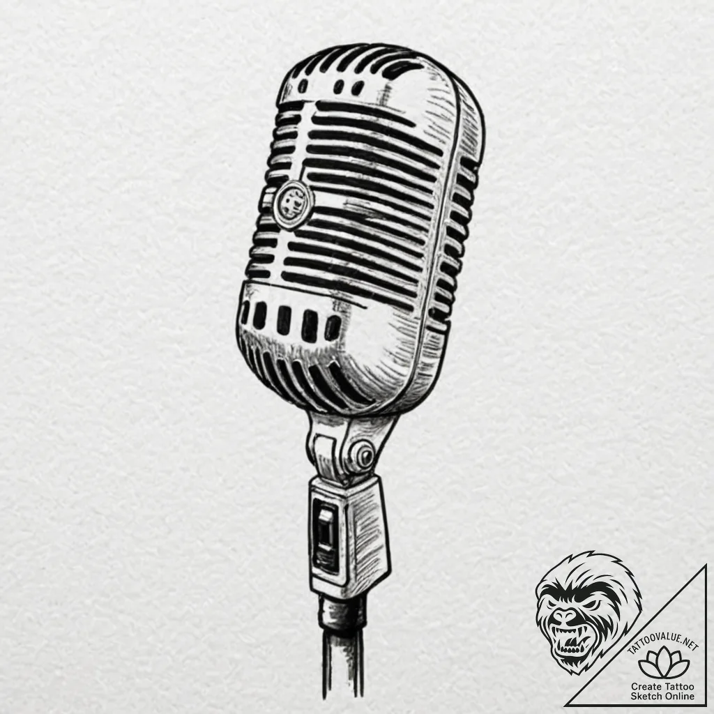 A close-up of a microphone in a recording stu... - tattoo sketch (№1752954525_0, 19.07.2025 19:48) — tattoovalue.net