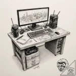 Tattoo sketch a gaming desk with a messy but… – tattoo sketch (№1752954693_0, 19.07.2025 19:51) — tattoovalue.net