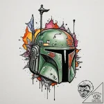Neo-traditional tattoo sketch of boba fett’s… – tattoo sketch (№1752955288_0, 19.07.2025 20:01) — tattoovalue.net