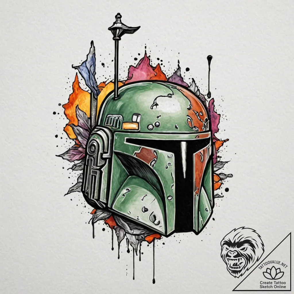 Neo-traditional tattoo sketch of boba fett's... - tattoo sketch (№1752955288_0, 19.07.2025 20:01) — tattoovalue.net