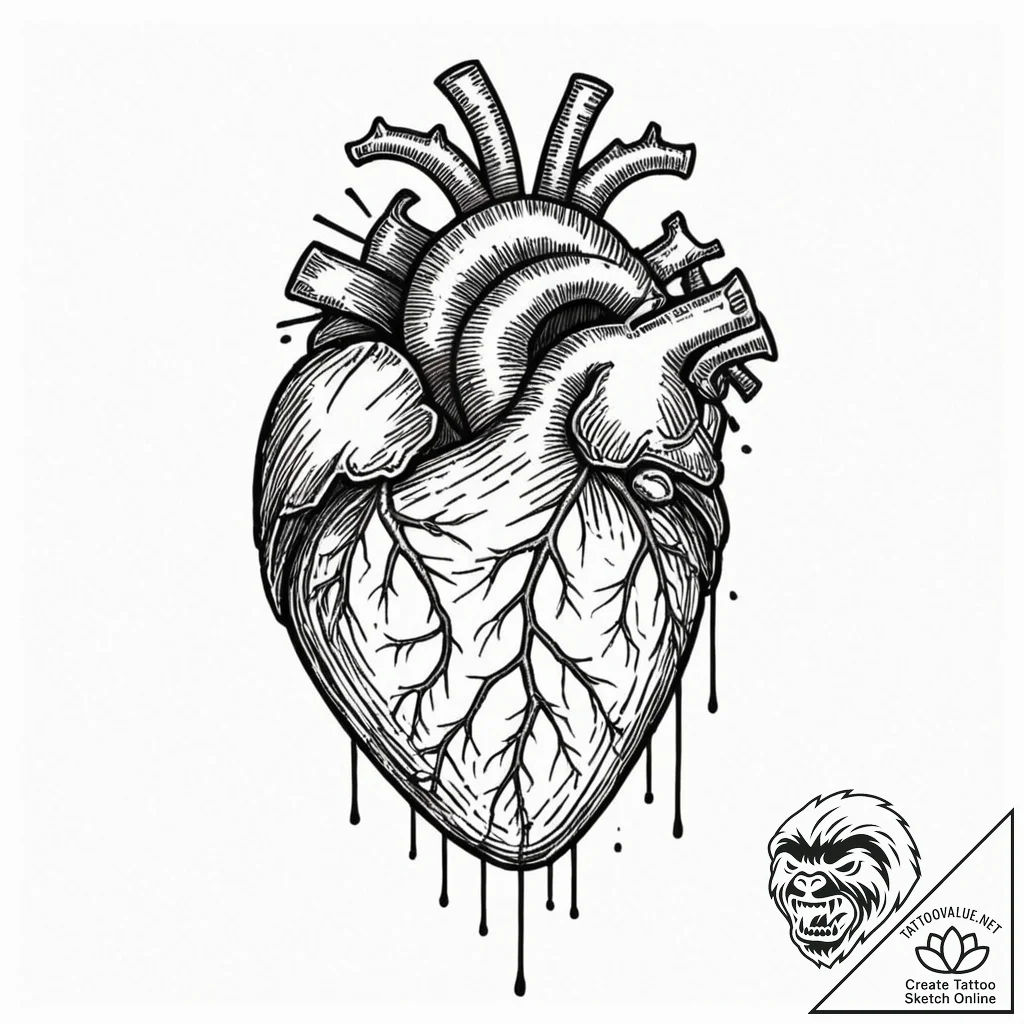 Tattoo sketch a human heart with abstract pro... - tattoo sketch (№1752955713_0, 19.07.2025 20:08) — tattoovalue.net
