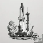A space shuttle on the launchpad, steam billo… – tattoo sketch (№1752955797_0, 19.07.2025 20:09) — tattoovalue.net