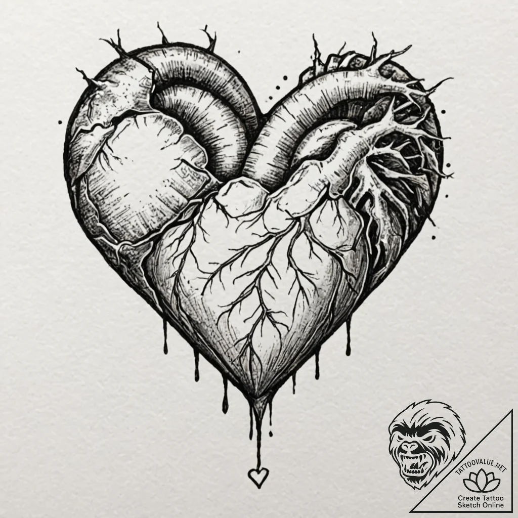 Tattoo design a heart depicted as solid stone... - tattoo sketch (№1752957912_0, 19.07.2025 20:45) — tattoovalue.net