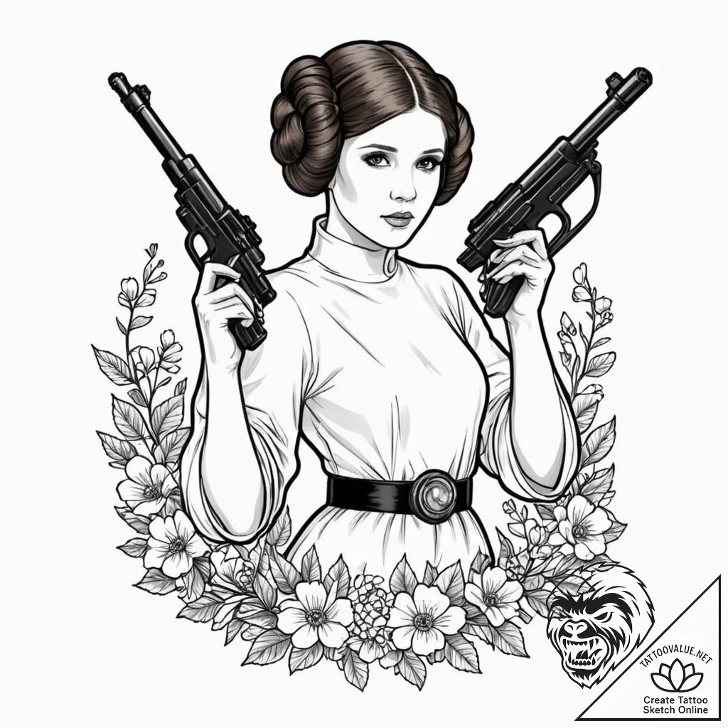 A beautiful linework tattoo design of princes... - tattoo sketch (№1752957996_0, 19.07.2025 20:46) — tattoovalue.net