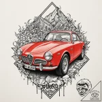 A linework design of the red alfa romeo from… – tattoo sketch (№1752958079_0, 19.07.2025 20:47) — tattoovalue.net