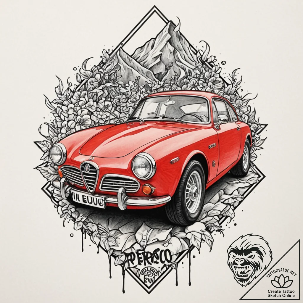 A linework design of the red alfa romeo from... - tattoo sketch (№1752958079_0, 19.07.2025 20:47) — tattoovalue.net