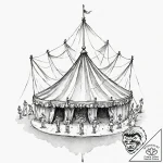 A watercolor sketch of the surreal circus fin… – tattoo sketch (№1752958165_0, 19.07.2025 20:49) — tattoovalue.net