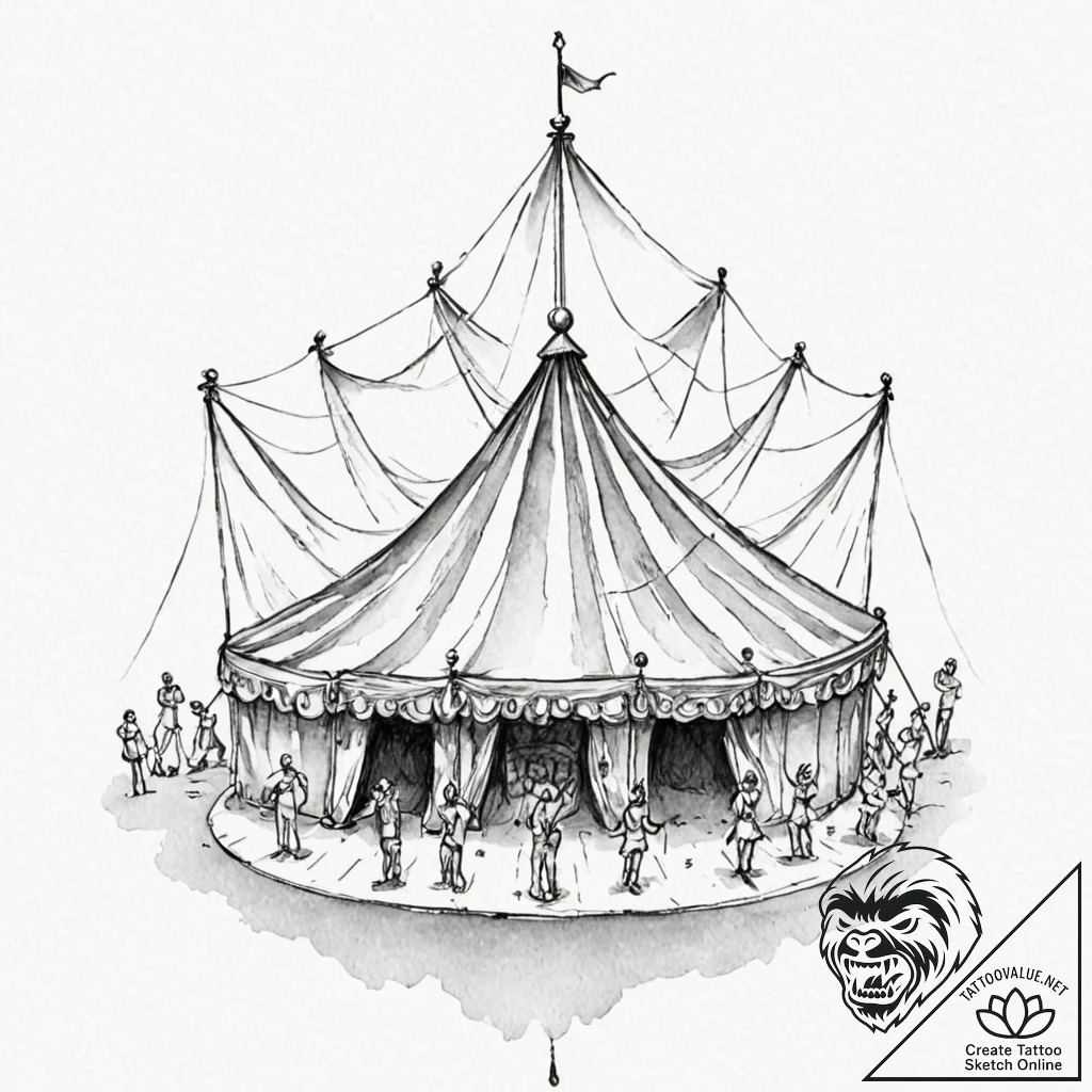 A watercolor sketch of the surreal circus fin... - tattoo sketch (№1752958165_0, 19.07.2025 20:49) — tattoovalue.net