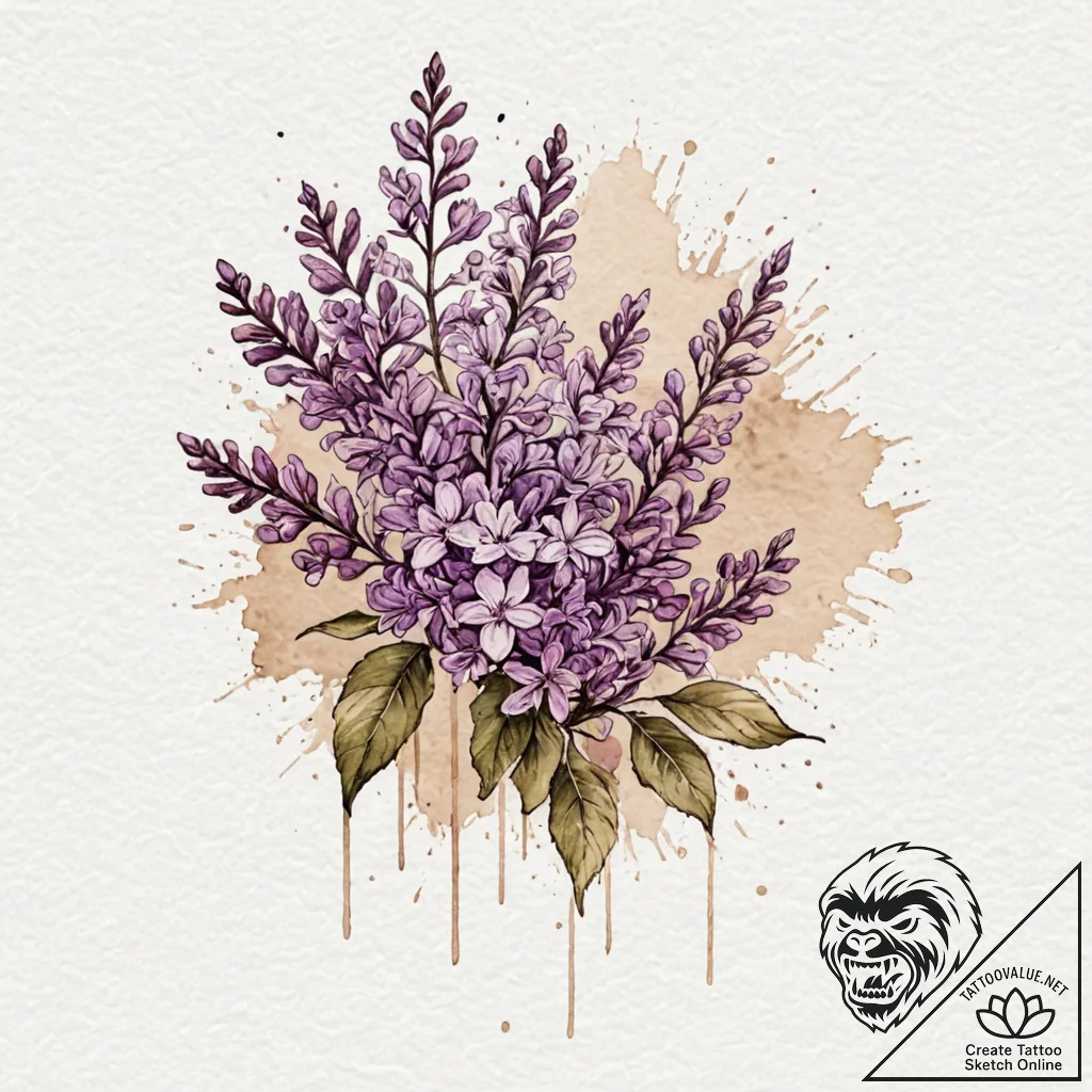 Lilac, tattoo line art, sepia tone sketch, vi... - tattoo sketch (№1752958331_0, 19.07.2025 20:52) — tattoovalue.net