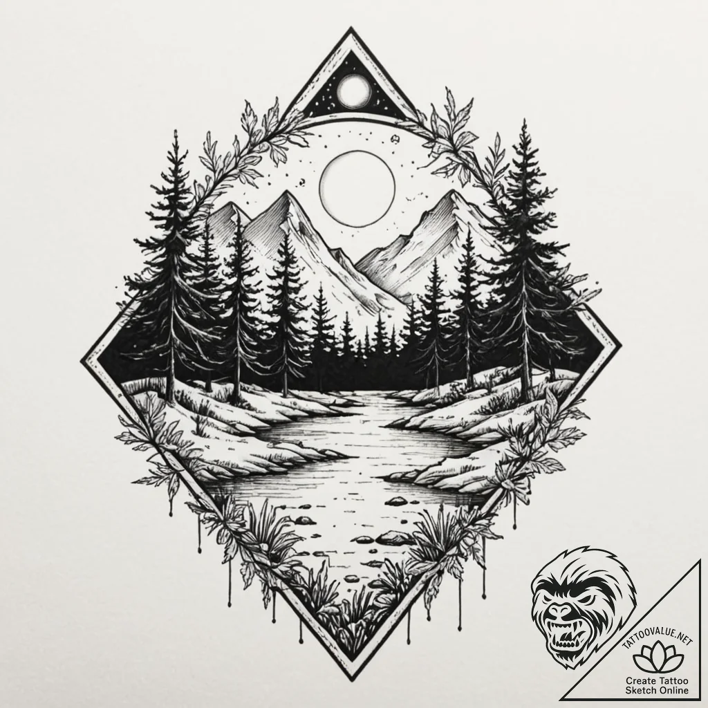 Nature & landscapes, tattoo flash sheet desig... - tattoo sketch (№1752958836_0, 19.07.2025 21:00) — tattoovalue.net