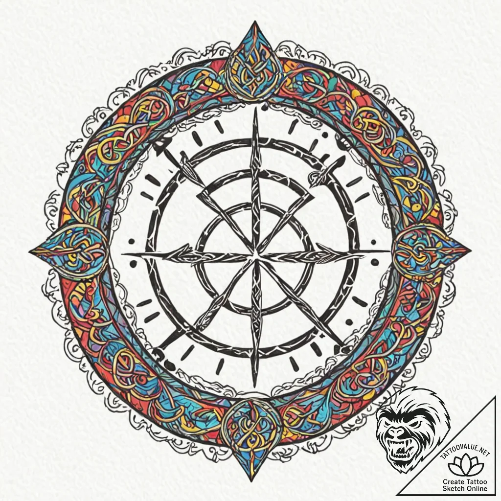 Tattoo design: a kolovrat surrounded by a rin... - tattoo sketch (№1752959090_0, 19.07.2025 21:04) — tattoovalue.net
