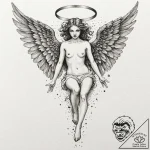 Fallen angel, artistic tattoo sketch, on a cl… – tattoo sketch (№1752959934_0, 19.07.2025 21:18) — tattoovalue.net