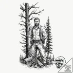 A shot of a lumberjack felling a large tree.,… – tattoo sketch (№1752960357_0, 19.07.2025 21:25) — tattoovalue.net