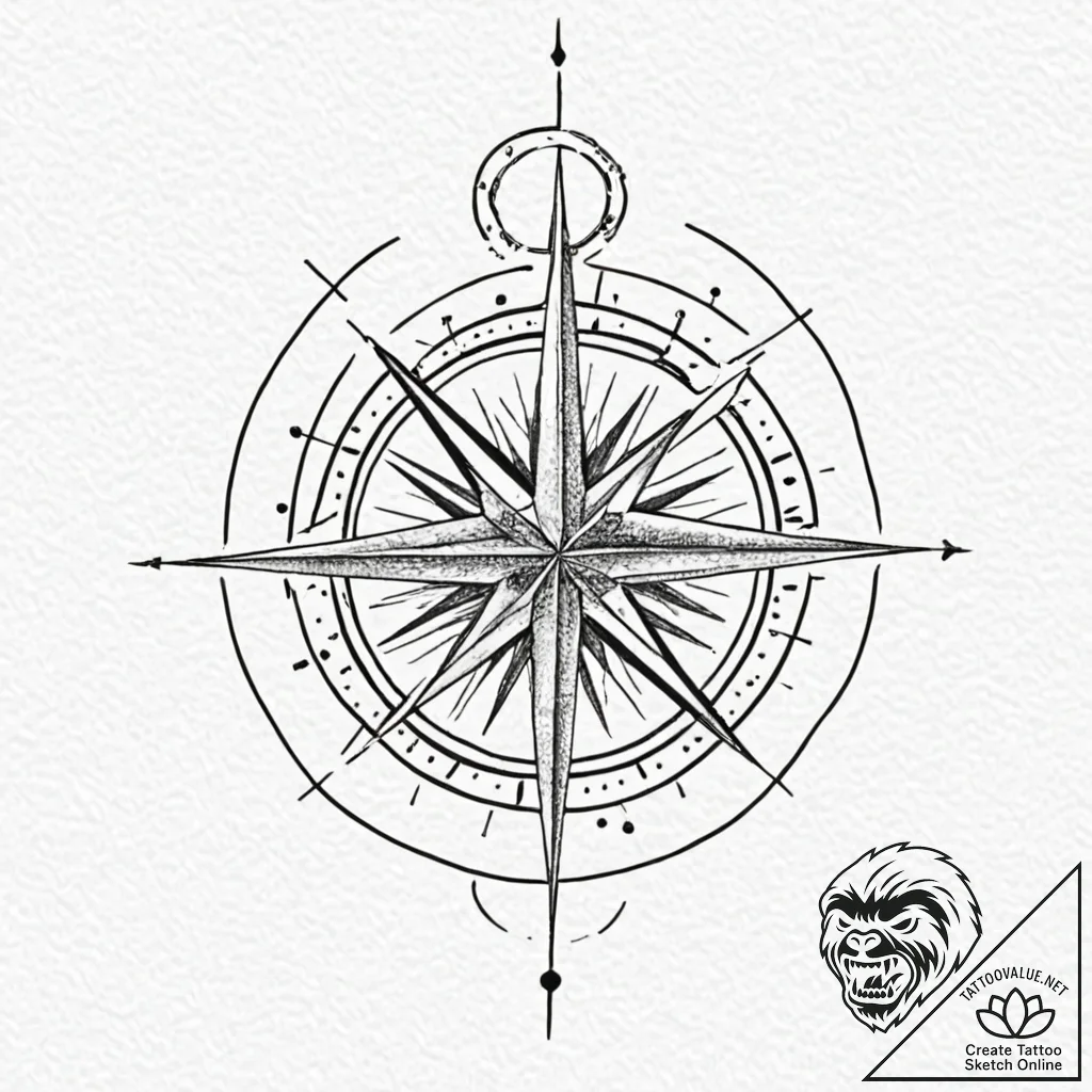 Tattoo design a compass pointing to an abstra... - tattoo sketch (№1752960608_0, 19.07.2025 21:30) — tattoovalue.net