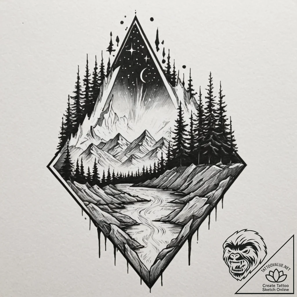 Tattoo sketch an aurora borealis effect in wa... - tattoo sketch (№1752961543_0, 19.07.2025 21:45) — tattoovalue.net