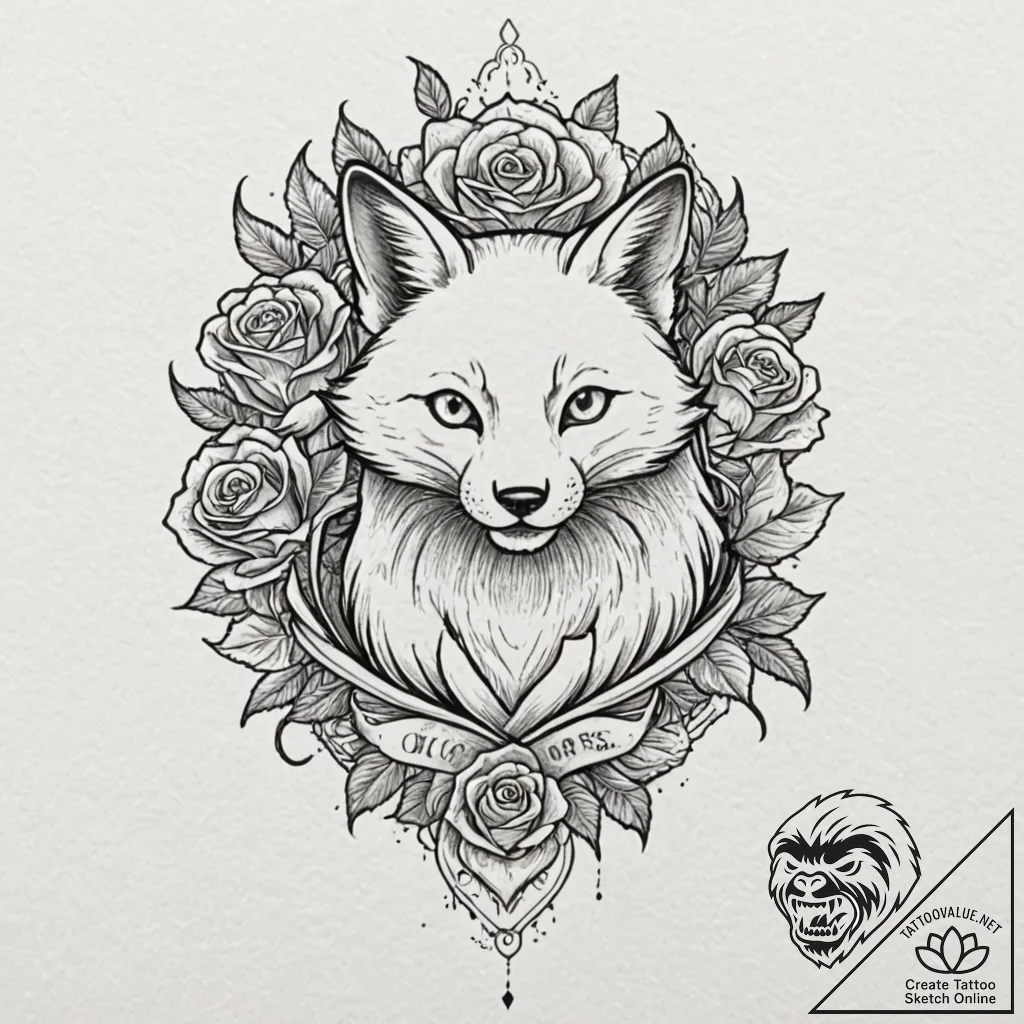 Kitsune, tattoo flash sheet design, on a clea... - tattoo sketch (№1752961796_0, 19.07.2025 21:49) — tattoovalue.net