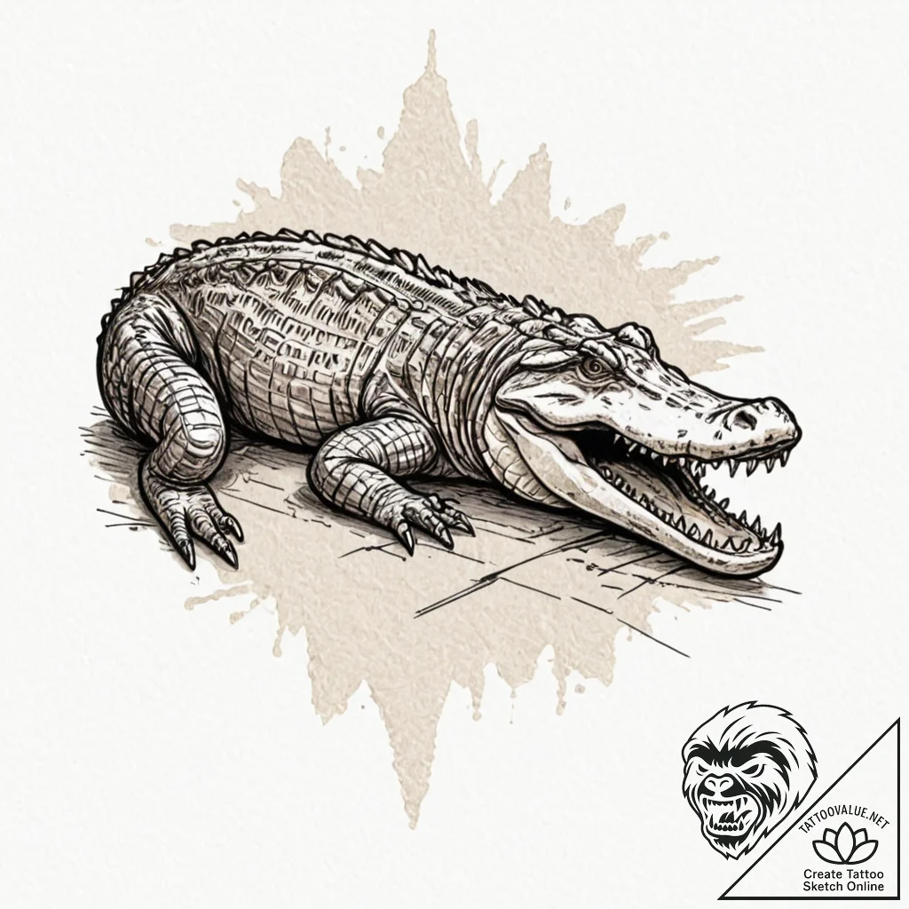 Crocodile, tattoo line art, sepia tone sketch... - tattoo sketch (№1752962133_0, 19.07.2025 21:55) — tattoovalue.net