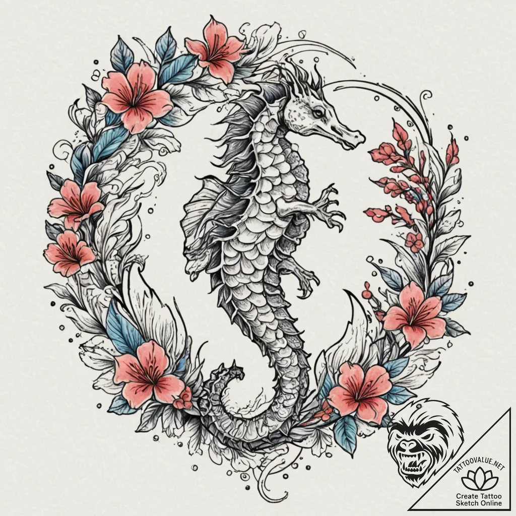 Tattoo sketch a pair of seahorses, their tail... - tattoo sketch (№1752962809_0, 19.07.2025 22:06) — tattoovalue.net